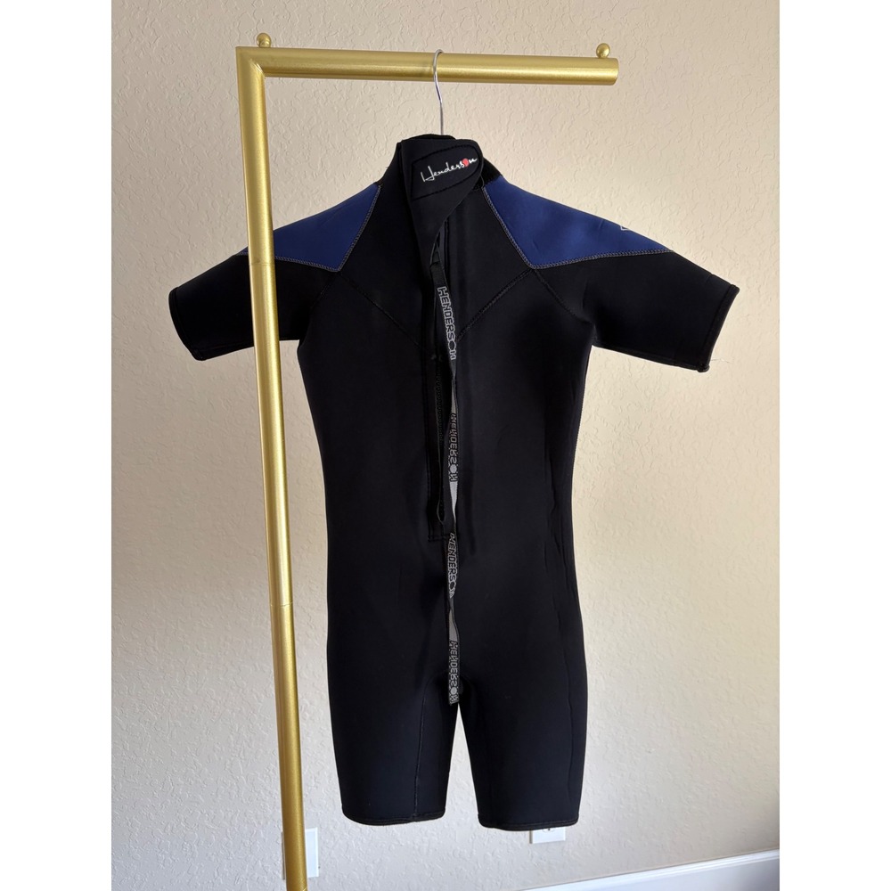 Henderson Thermoprene Shorty Wetsuit Black Blue Back Zip Dive Suit Size 10